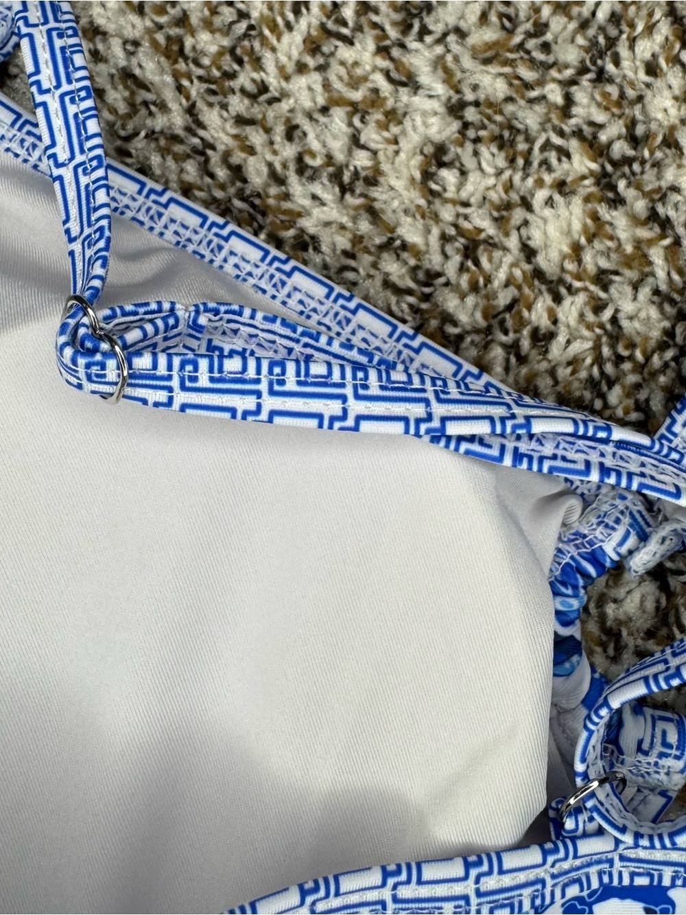Blue White Floral Bikini Set Womens Large Cutout High Cut Swimsuit Two Piece - Picture 10 of 11
